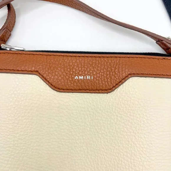 Amiri Men's Leather Crossbody Bag in Brown and Creme, Made in Italy